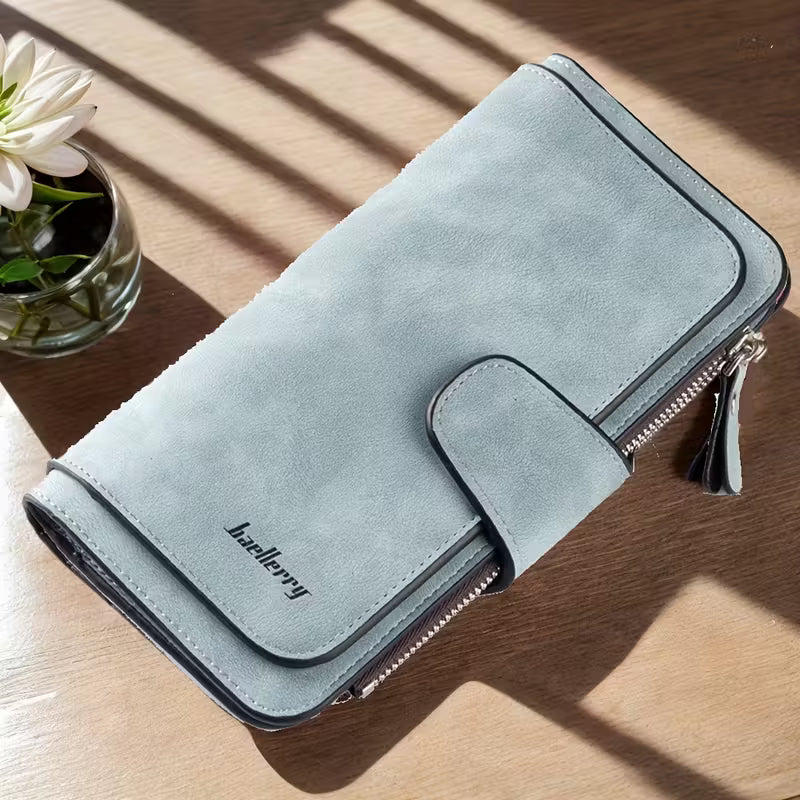 Vintage Faux Leather Long Wallet – Trifold Credit Card Holder with Snap & Zipper by DailySale
