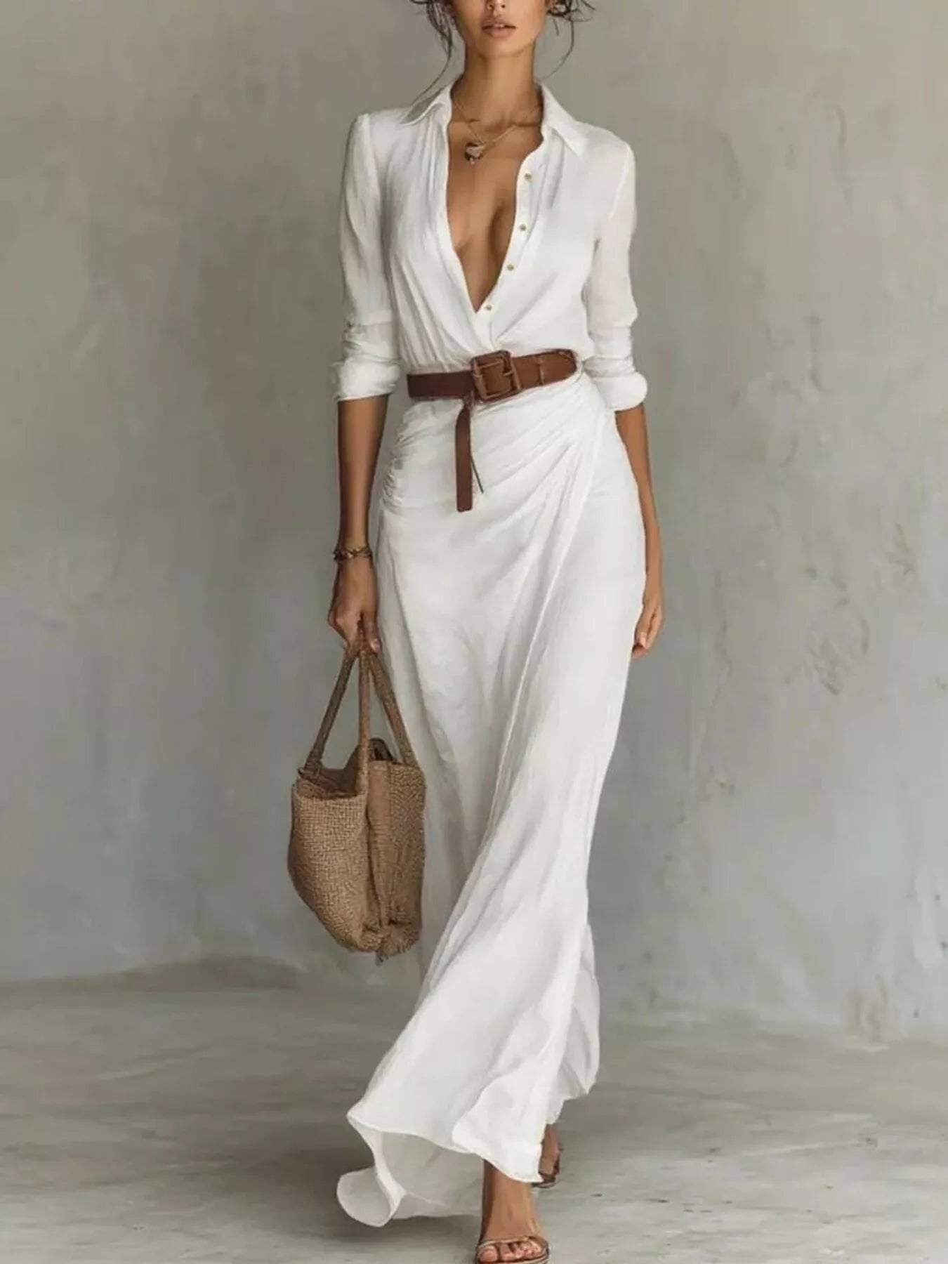Ruched Long Sleeve Maxi Dress by Shopiebay