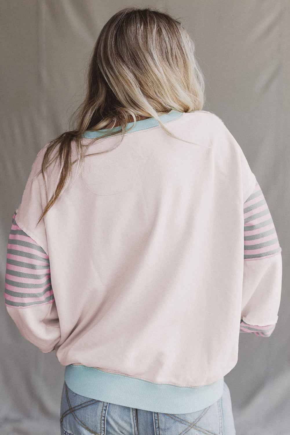 Delicacy Colorblock Patchwork Striped Sleeve Sweatshirt