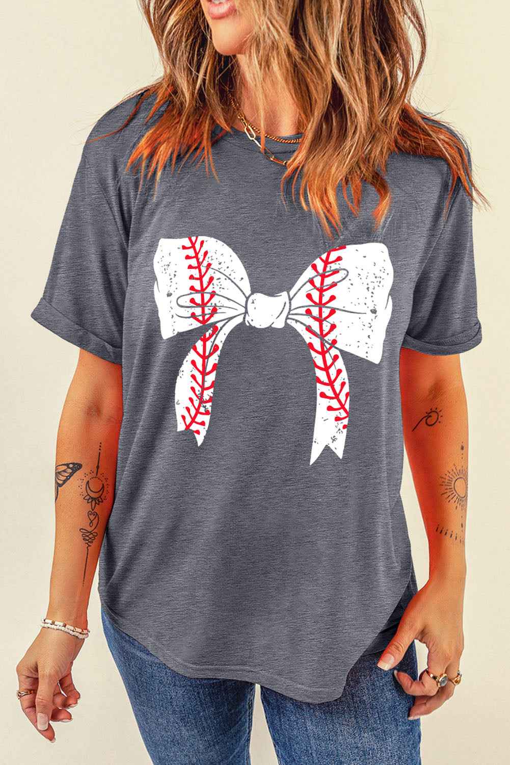 Black Baseball Bowknot Graphic Casual Tee
