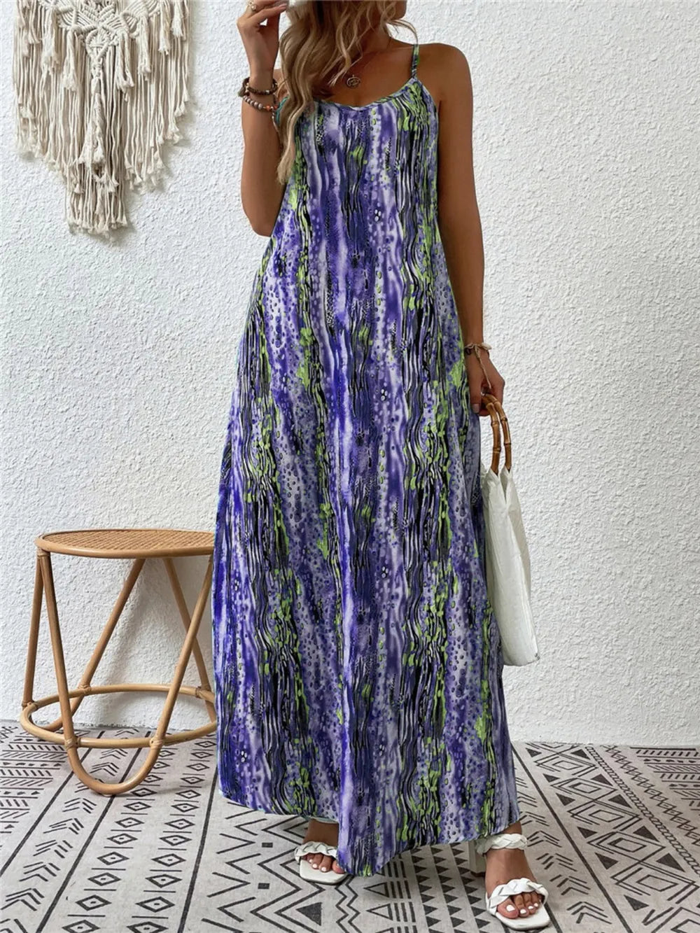 Printed Scoop Neck Maxi Cami Dress by Shopiebay