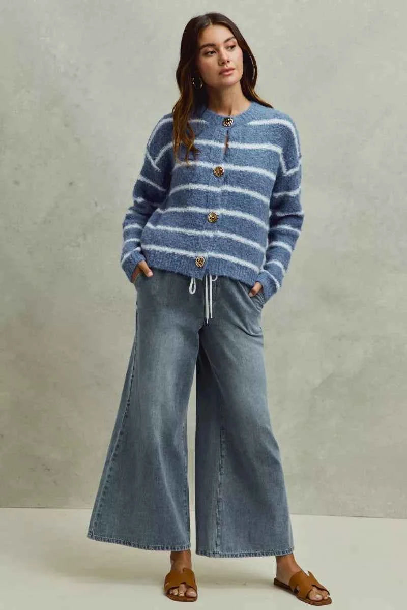 SO ME Mid Rise Elastic Waist Flare Denim Jeans