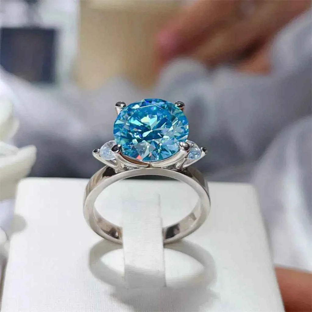 925 Sterling Silver Blue 5 Carat Moissanite Ring