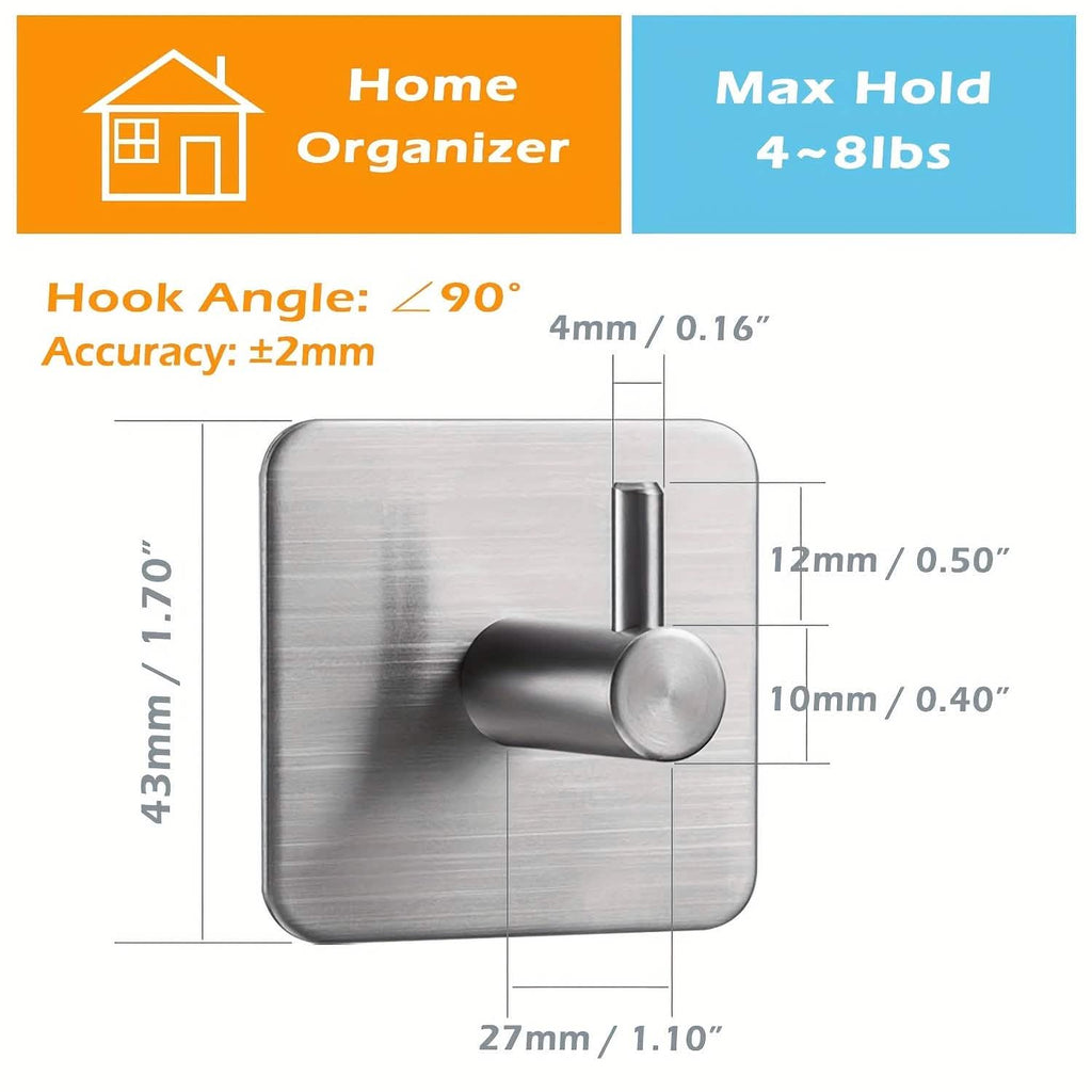 4-Pack Heavy Duty Stick Hooks – Stainless Steel, Waterproof, Wall Mount by DailySale