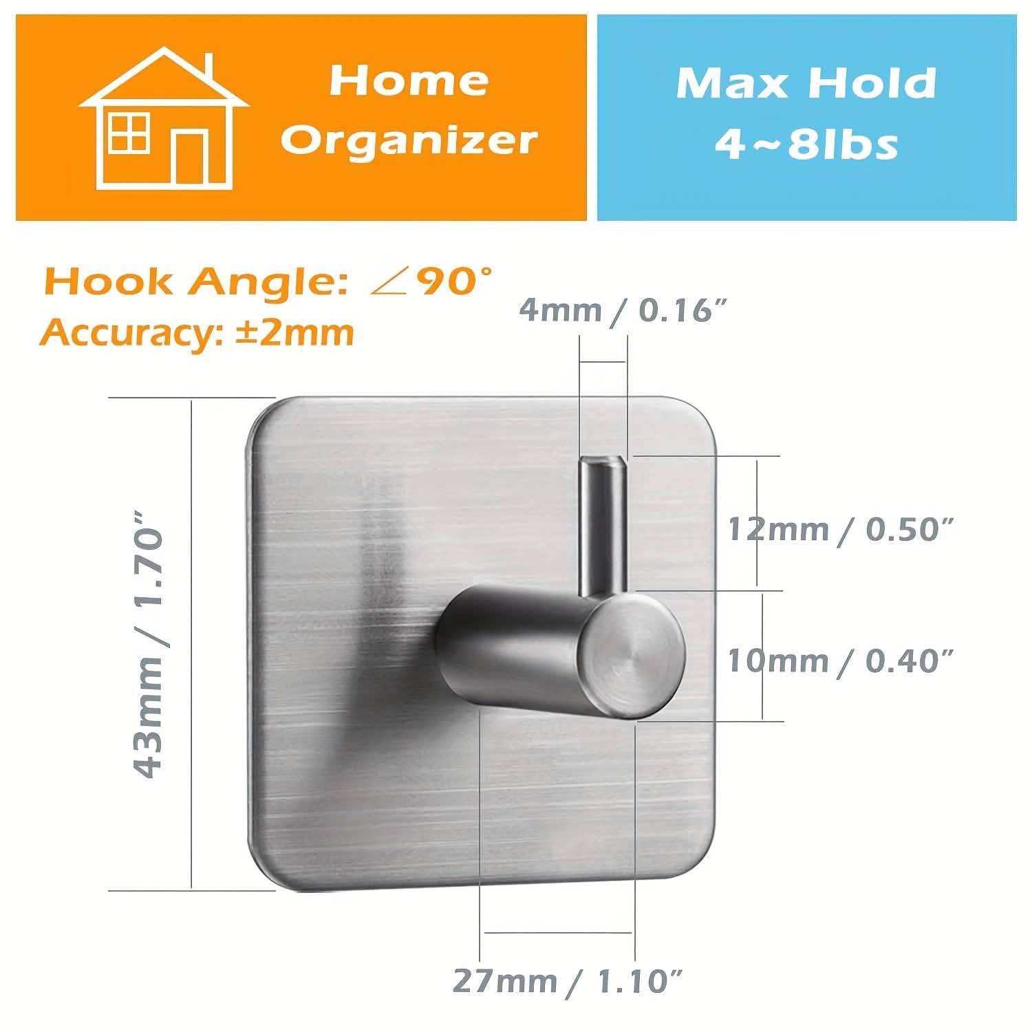 4-Pack Heavy Duty Stick Hooks – Stainless Steel, Waterproof, Wall Mount by DailySale