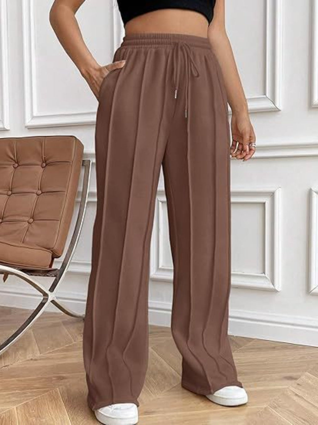 Drawstring Wide Leg Pants with Pockets
