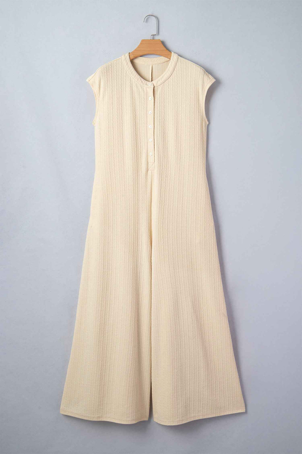 Jet Stream Half Buttons Ribbed Knit Wide Leg Jumpsuit