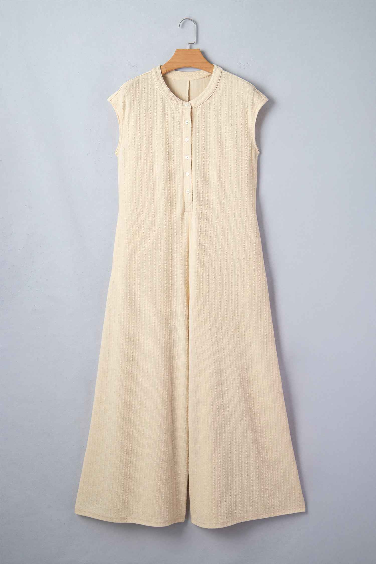 Jet Stream Half Buttons Ribbed Knit Wide Leg Jumpsuit