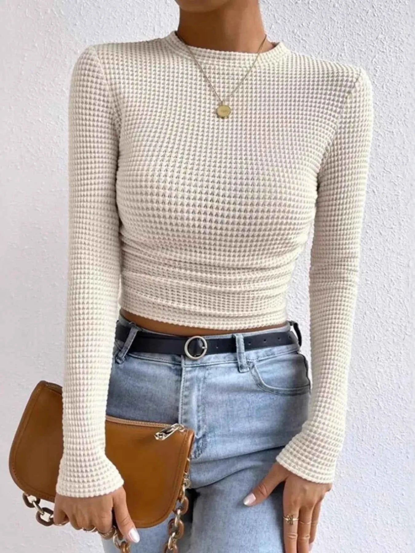 Waffle Knit Long Sleeve T Shirt