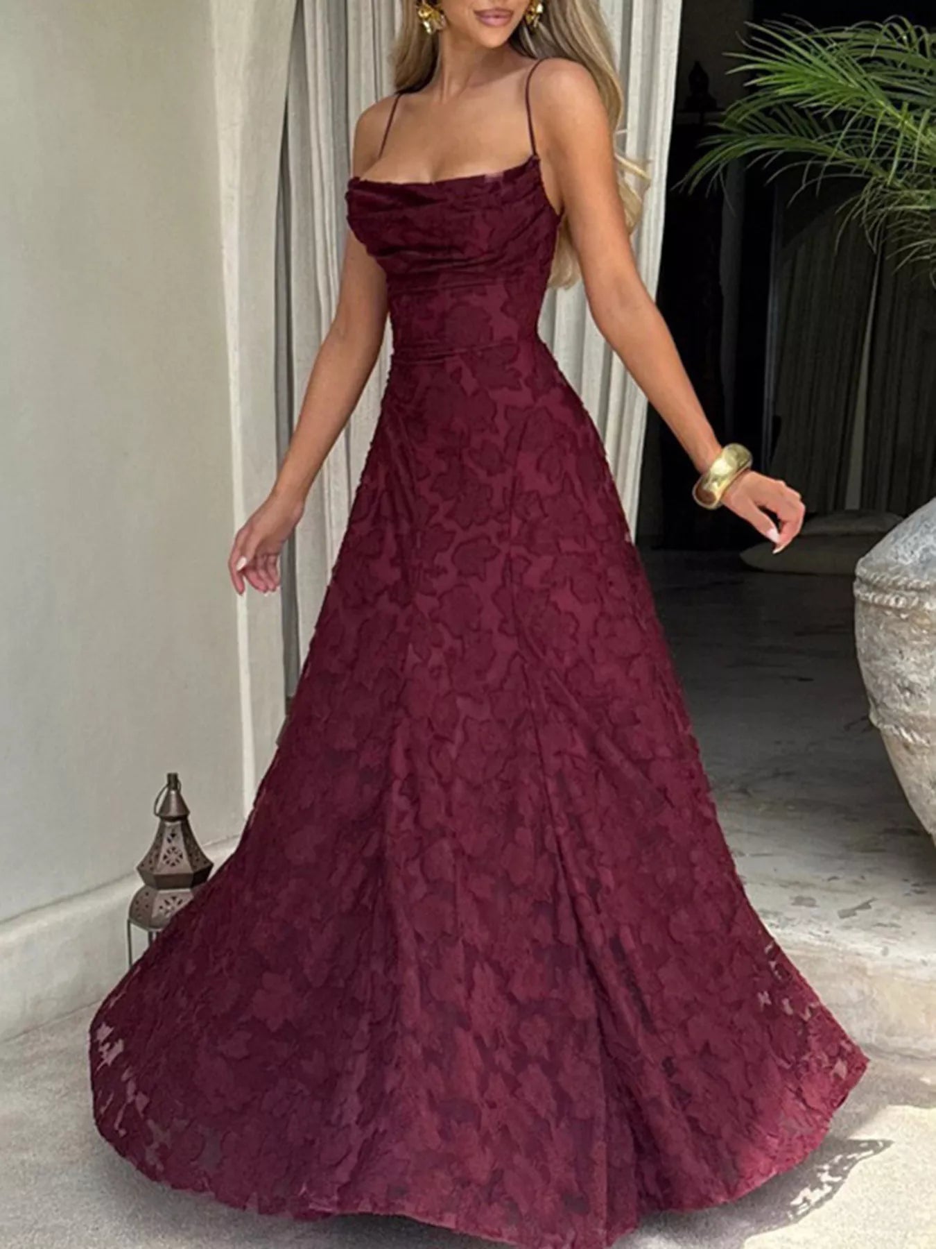 Lace Spaghetti Strap Maxi Dress by Shopiebay