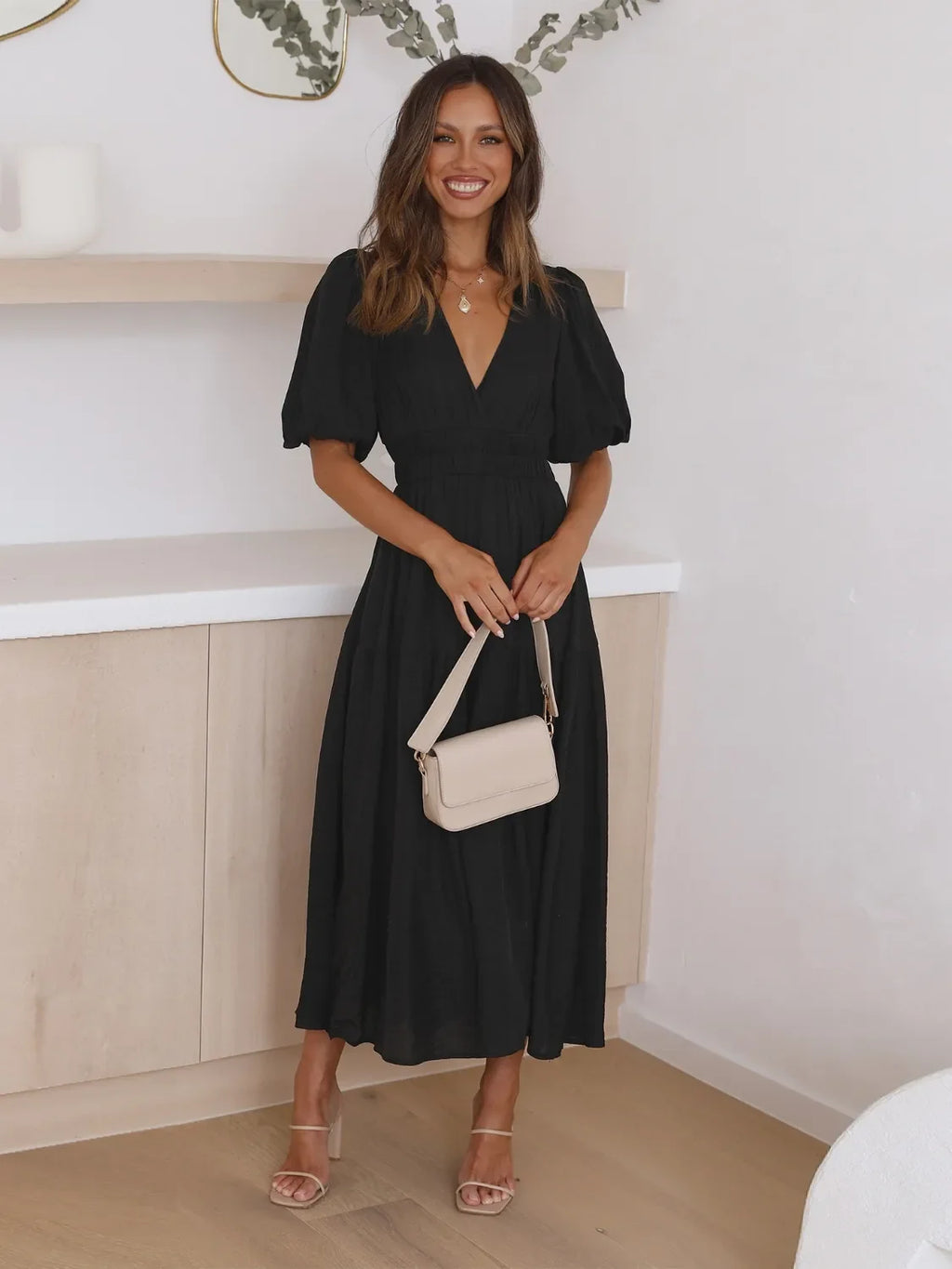 Tiered Surplice Half Sleeve Midi Dress by Shopiebay