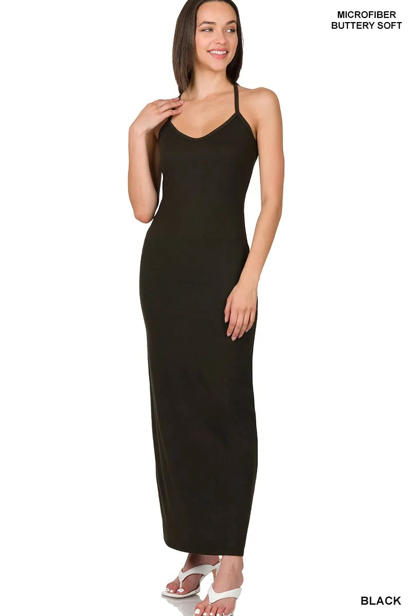 Zenana Brushed Dty Thin Strap Racerback V-Neck Maxi Dress by Selvanelle