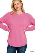 Zenana Plus Size Raised Rib Round Neck Long Sleeve Top