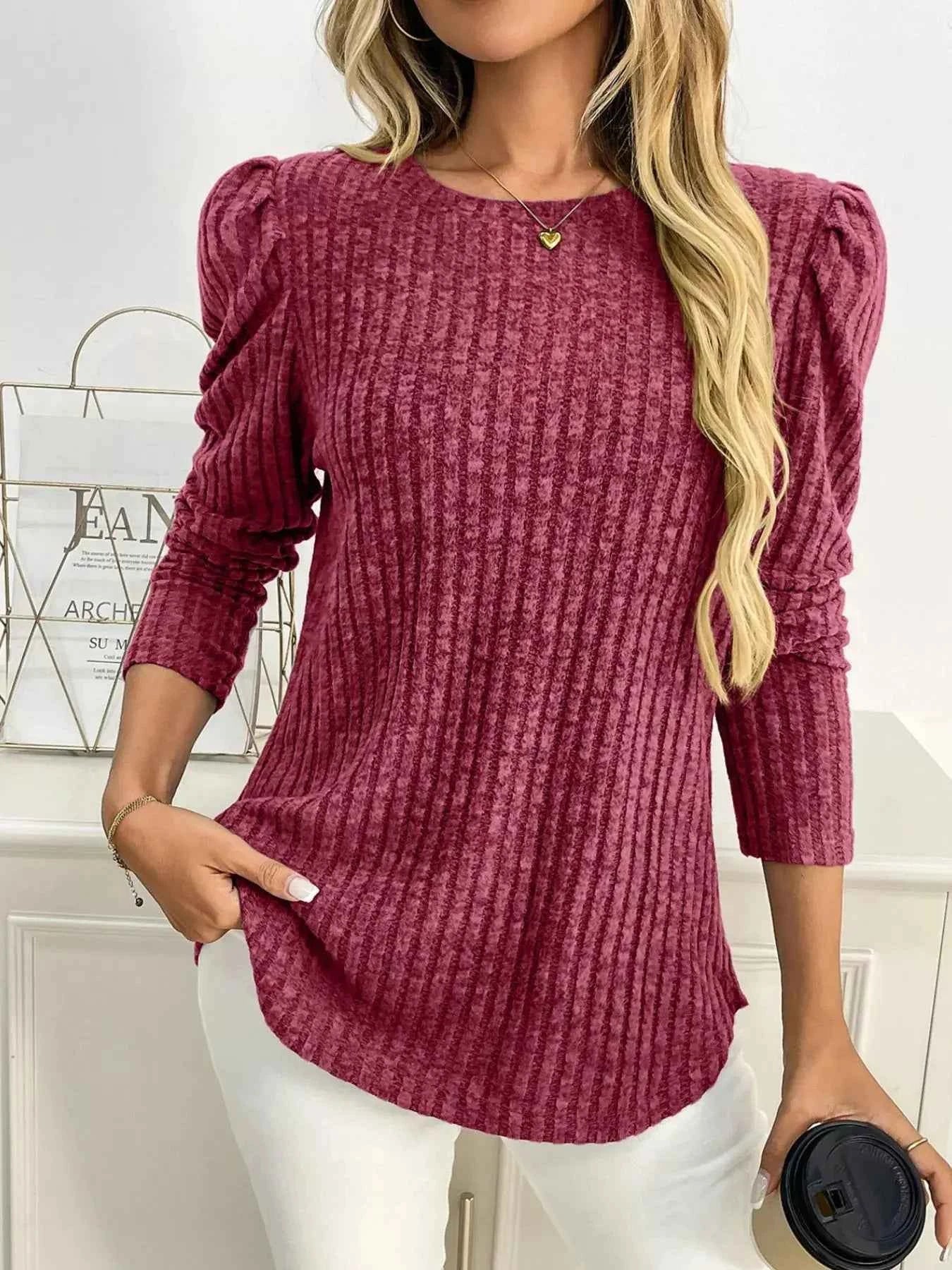 Round Neck Puff Sleeve T Shirt