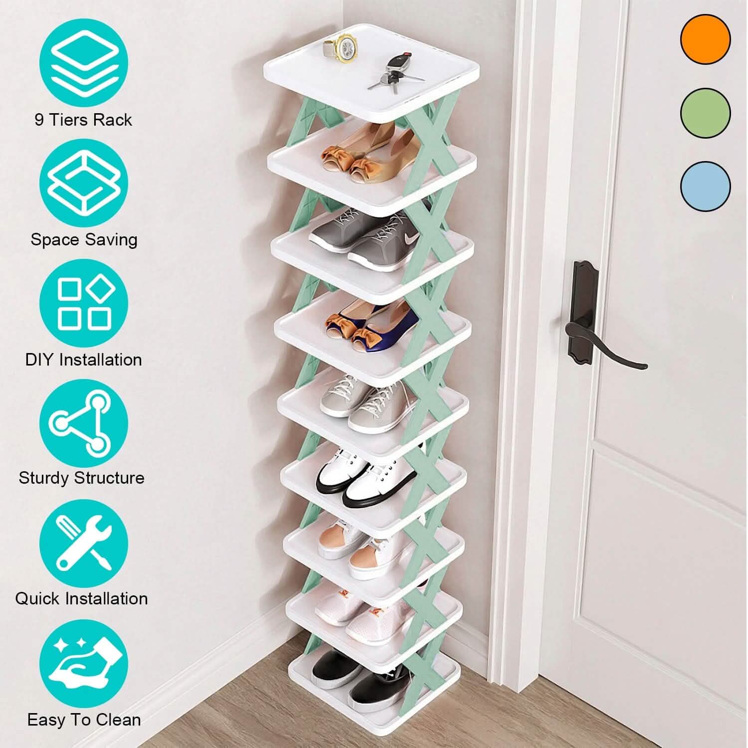 9-Tier Narrow Entryway Shoe Rack Plastic Vertical Shoe Organizer by DailySale
