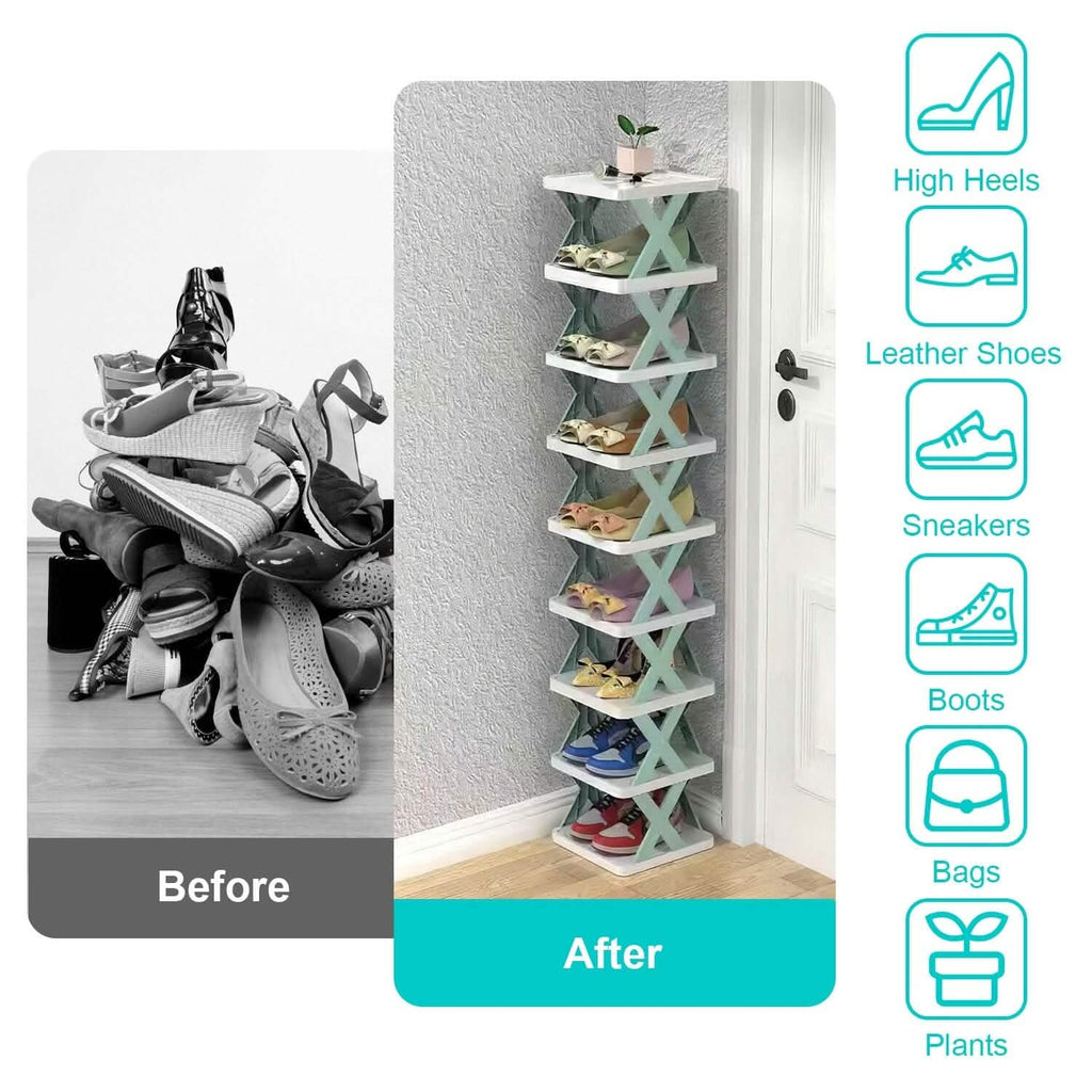 9-Tier Narrow Entryway Shoe Rack Plastic Vertical Shoe Organizer by DailySale