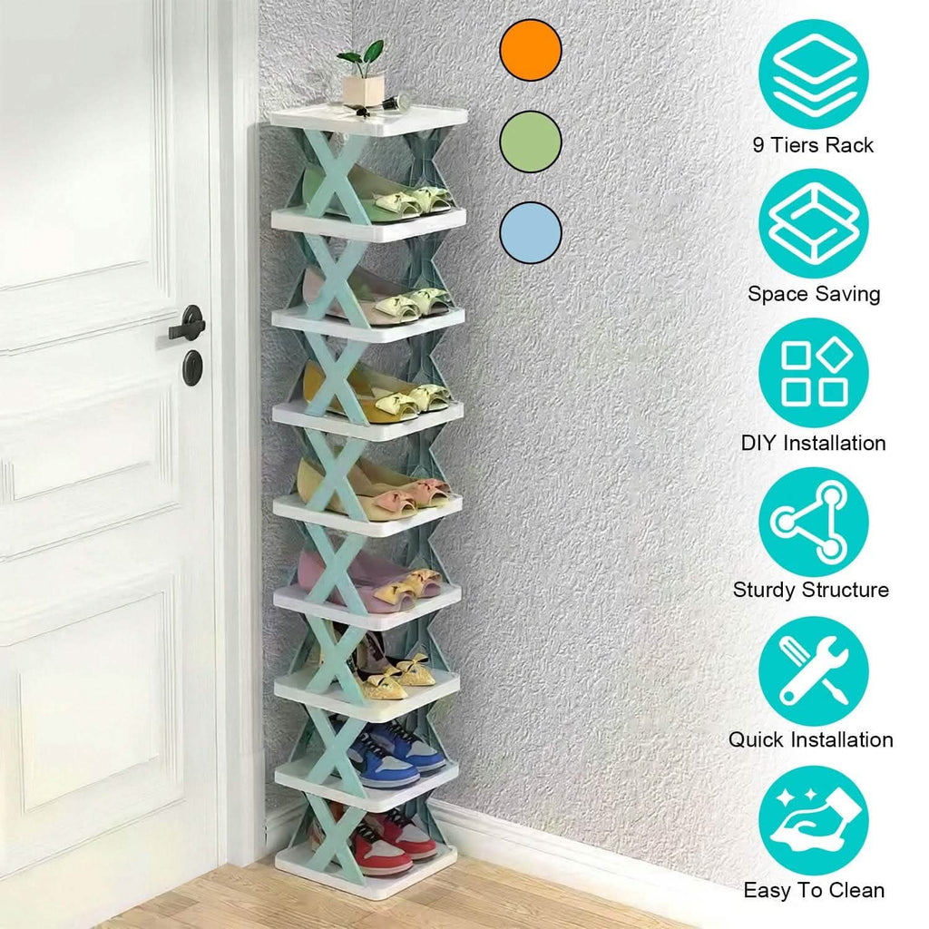 9-Tier Narrow Entryway Shoe Rack Plastic Vertical Shoe Organizer by DailySale