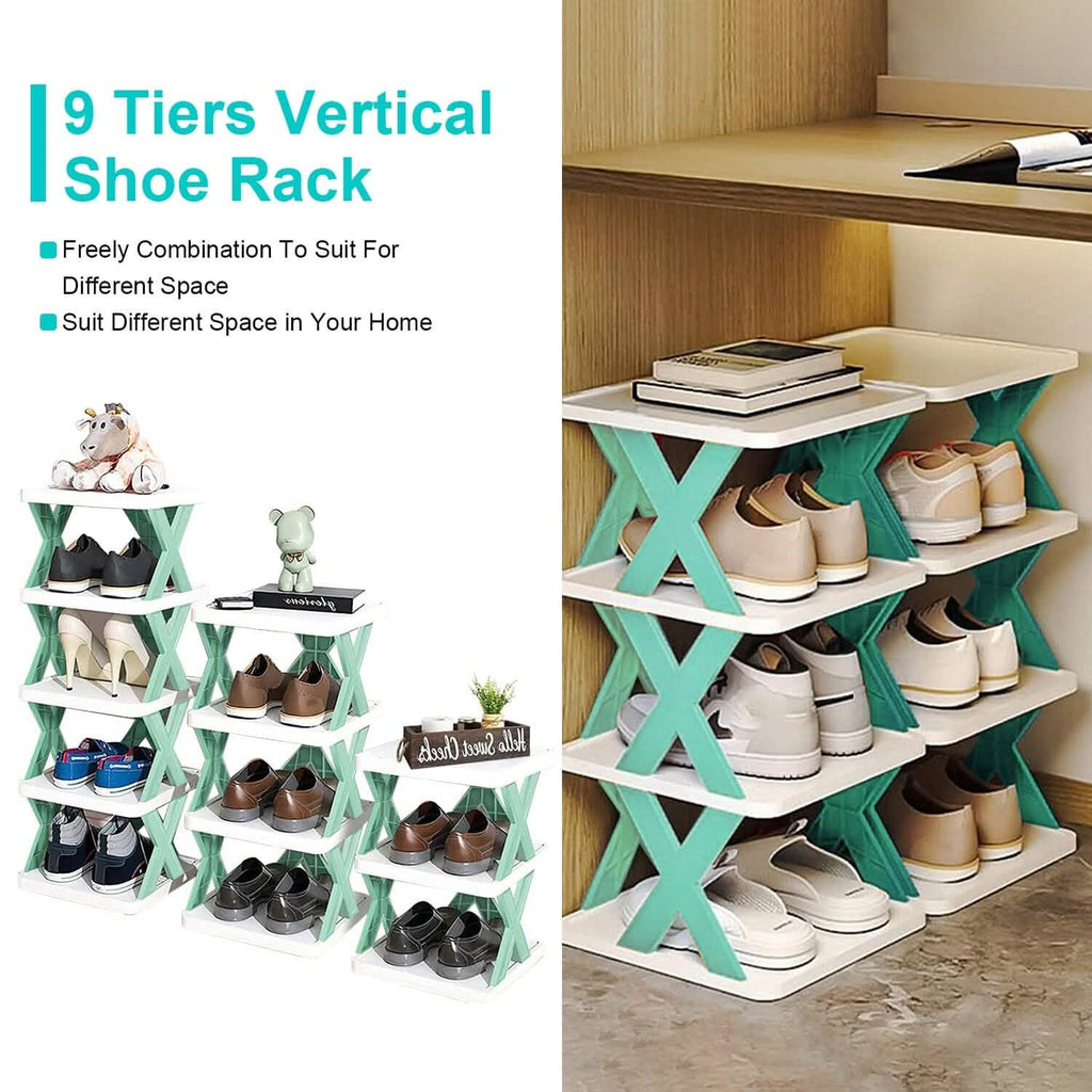 9-Tier Narrow Entryway Shoe Rack Plastic Vertical Shoe Organizer by DailySale