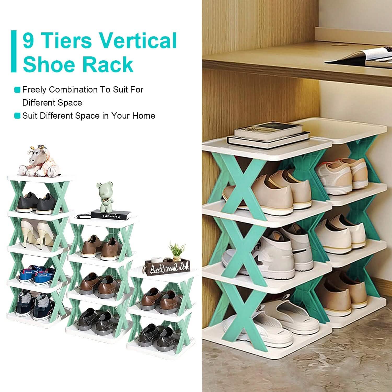 9-Tier Narrow Entryway Shoe Rack Plastic Vertical Shoe Organizer by DailySale
