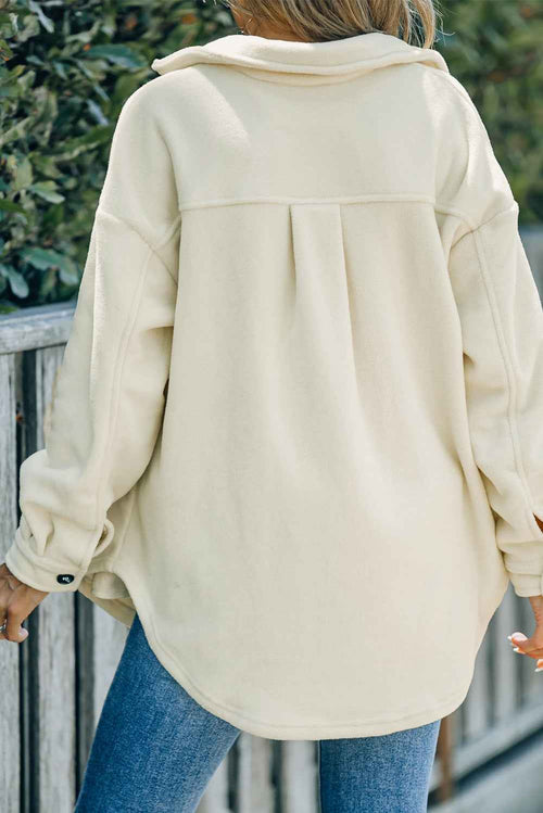 Beige Turn Down Collar Buttoned Shirt Jacket by Wild and Free Boutique