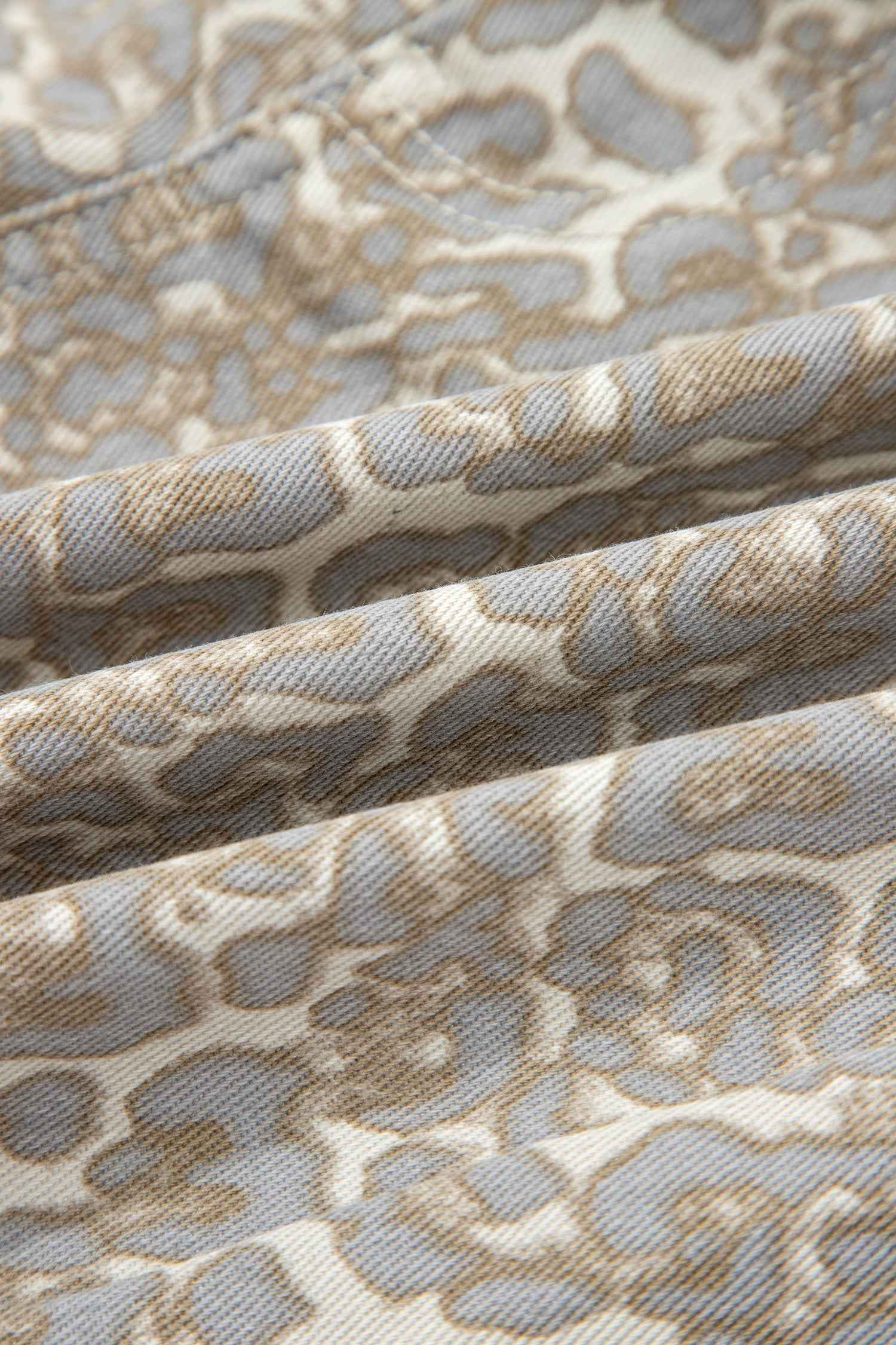 Khaki Raw Edge Leopard Print Denim Shorts