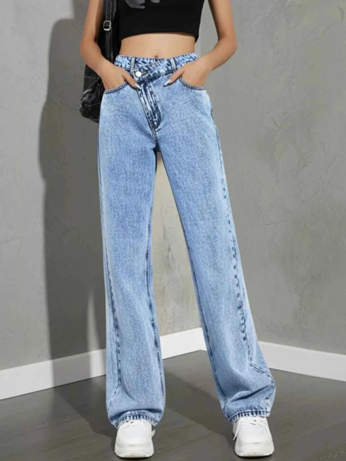 High Waist Wide Leg Denim Jeans