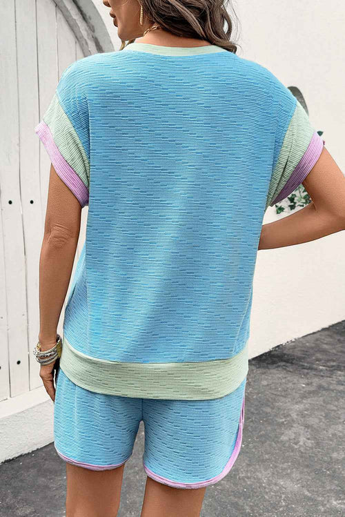 Beau Blue Colorblock Cap Sleeve Top and Shorts Set by Wild and Free Boutique