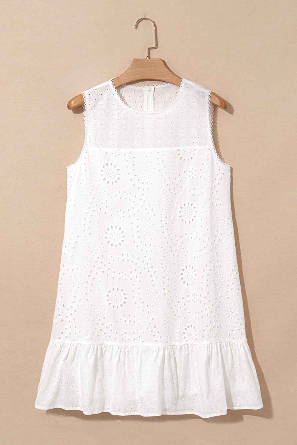 White Floral Eyelet Embroidered Sleeveless Shift Dress