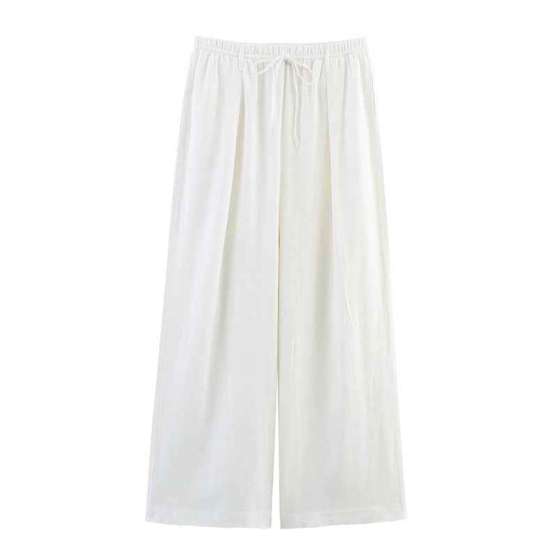 Asymmetric Linen Top Wide Leg Pants Two-piece Suit