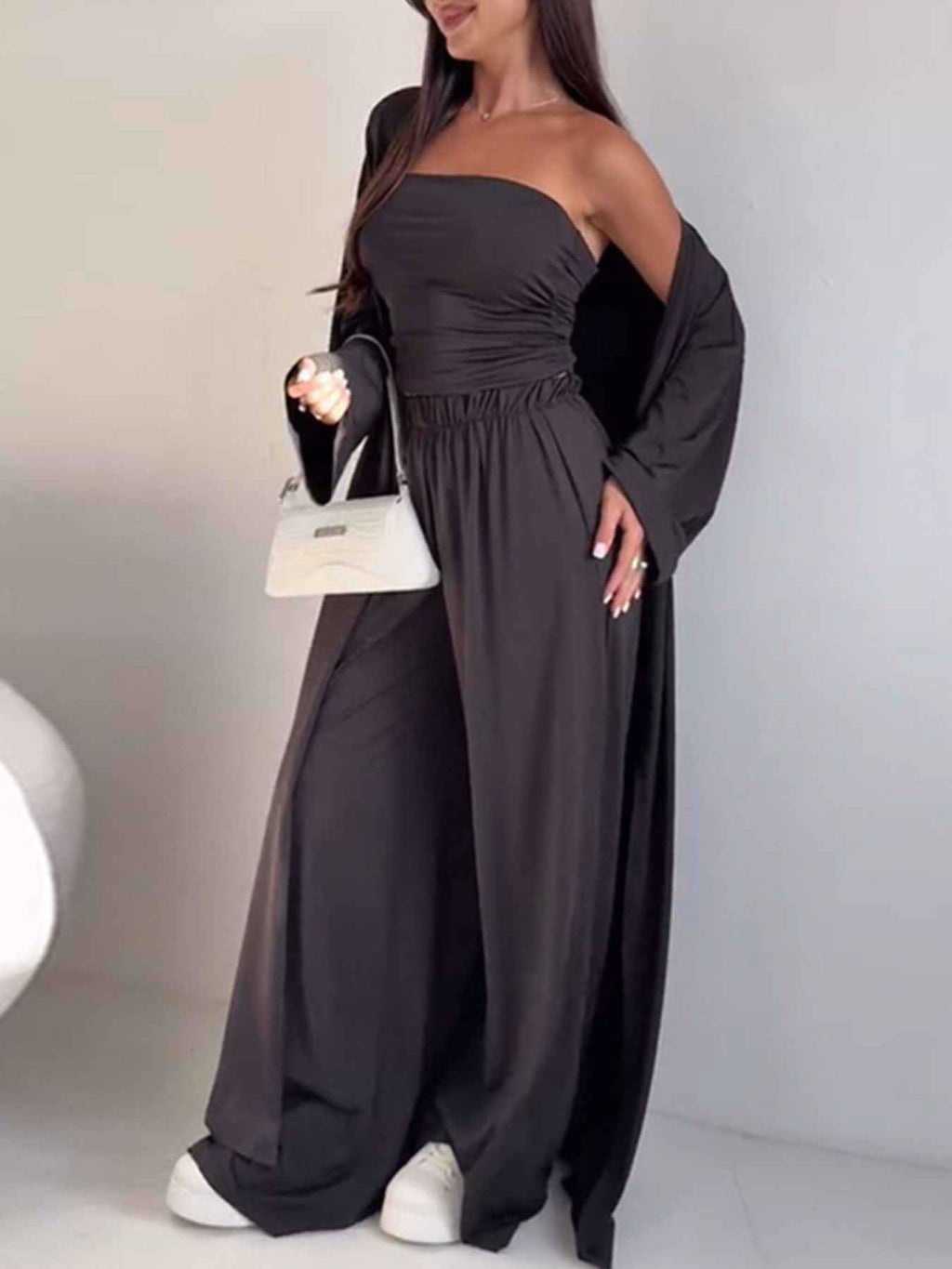 Tube Top & Cardigan & Pants Three Piece Set