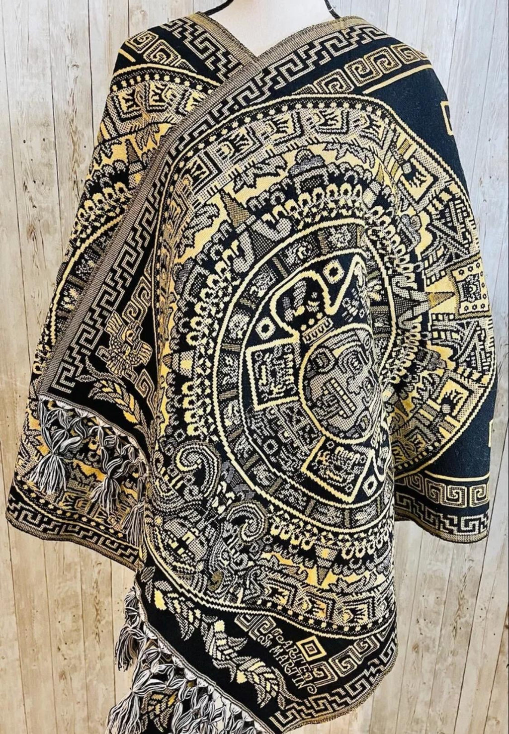 Aztec Calendar Mexican Shawl Wrap Reboso Artesanales Capas Pashima de Calendario Azteca by Chica Mexico