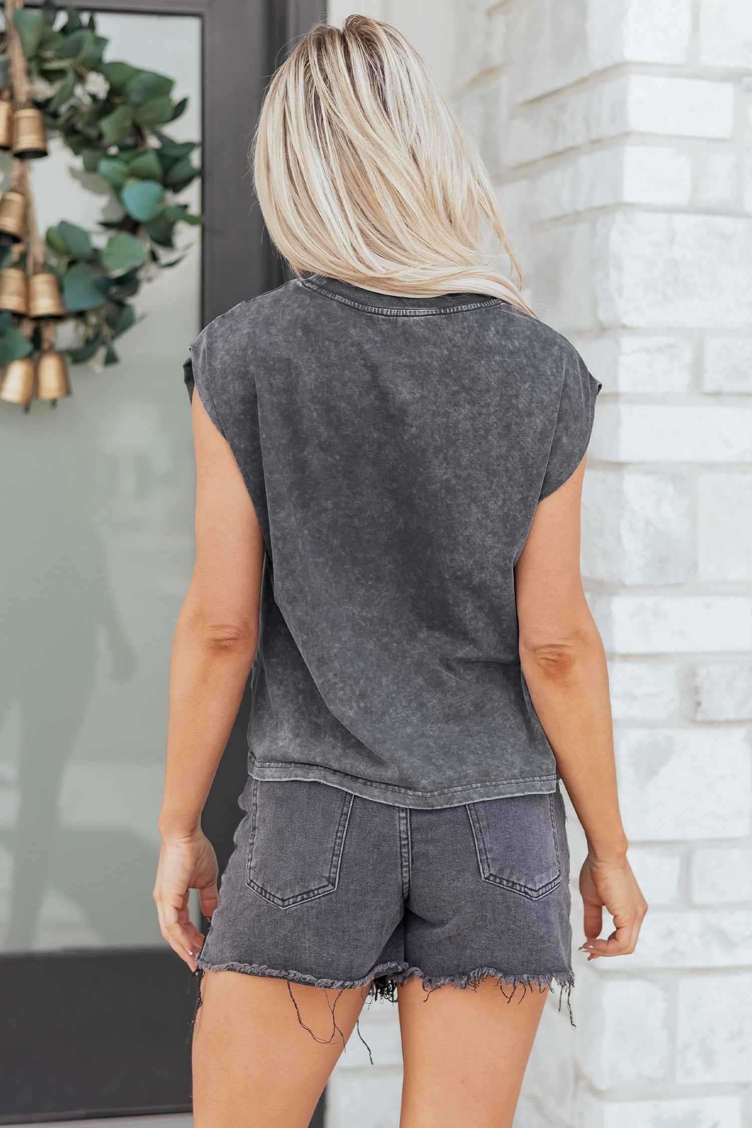 Smoke Gray Cowboy & Beer Western Graphic Mineral Wash Tank Top