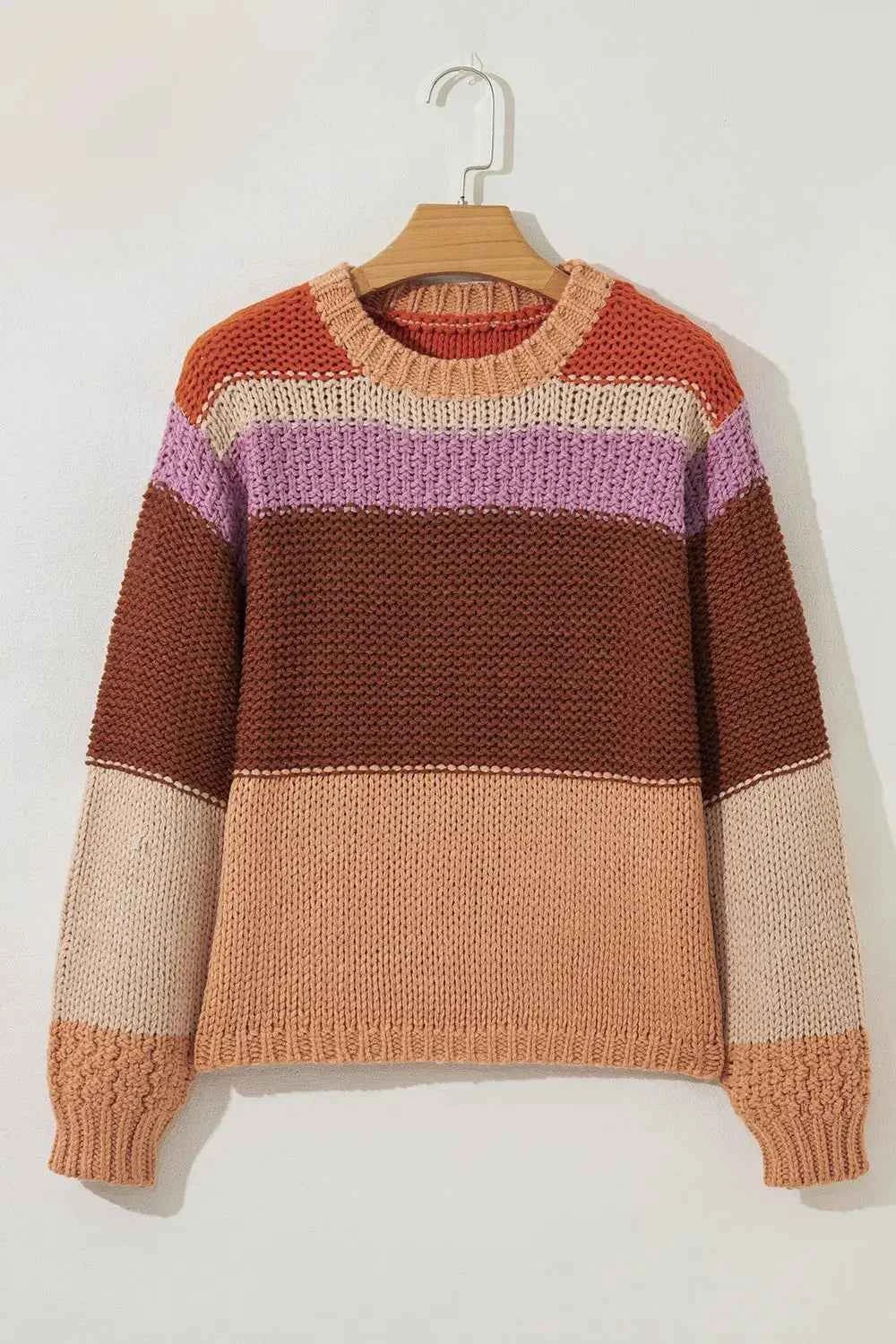 Striped Round Neck Colorblock Sweater