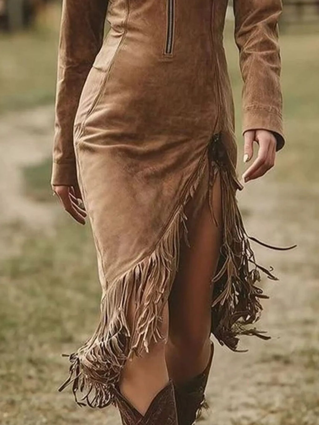 Fringe Hem Zip Front Bodycon Dress by Shopiebay