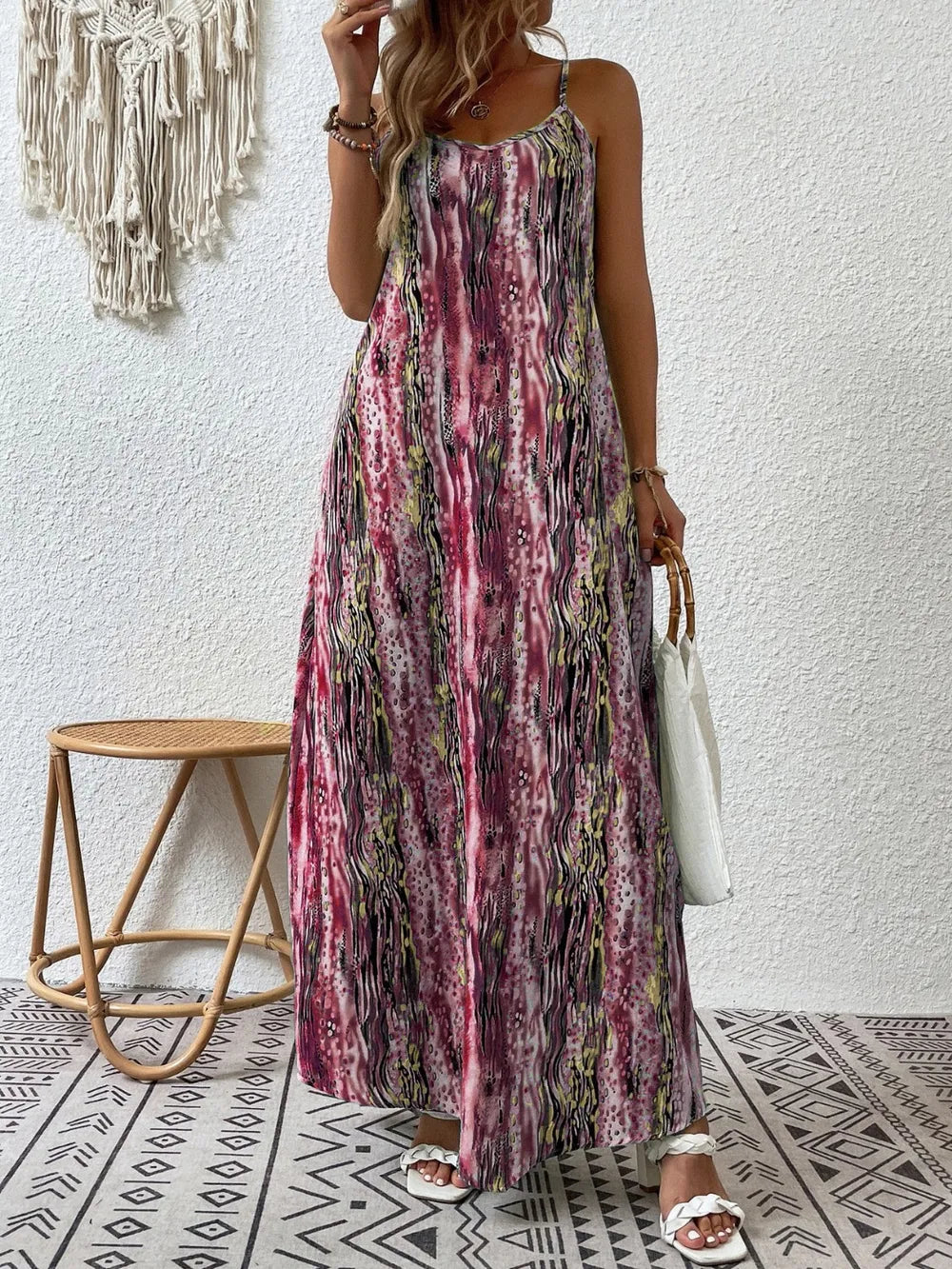 Printed Scoop Neck Maxi Cami Dress by Shopiebay