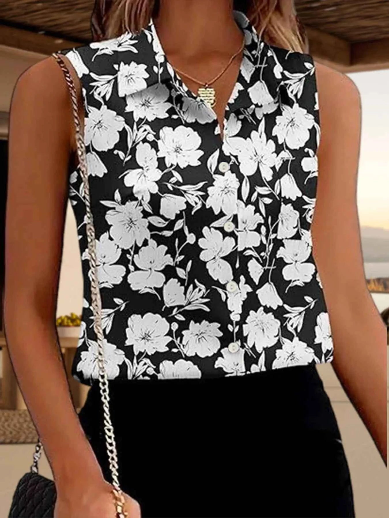 Button Up Sleeveless Shirt