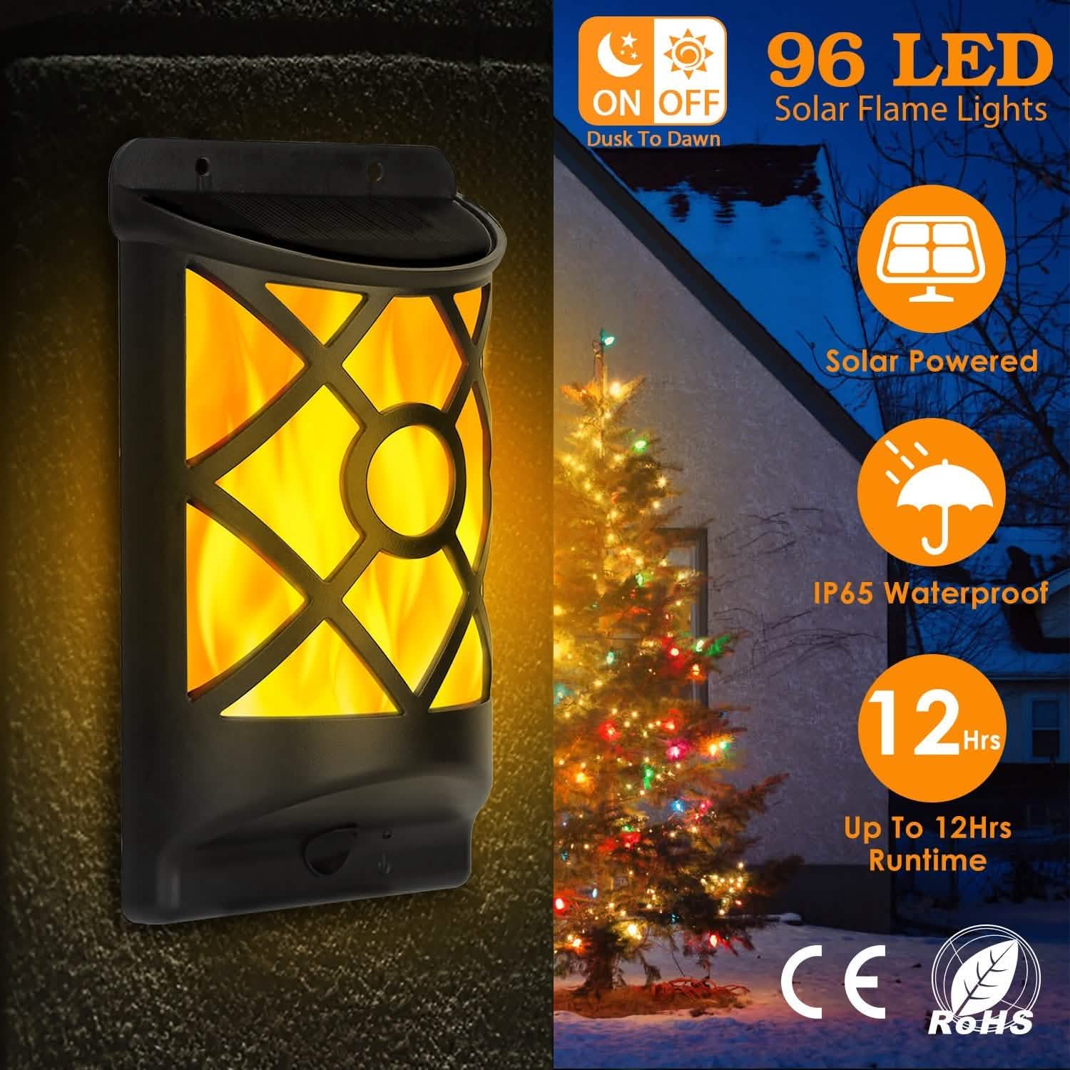 96 LEDs Waterproof Flame Solar Lights Outdoor by DailySale