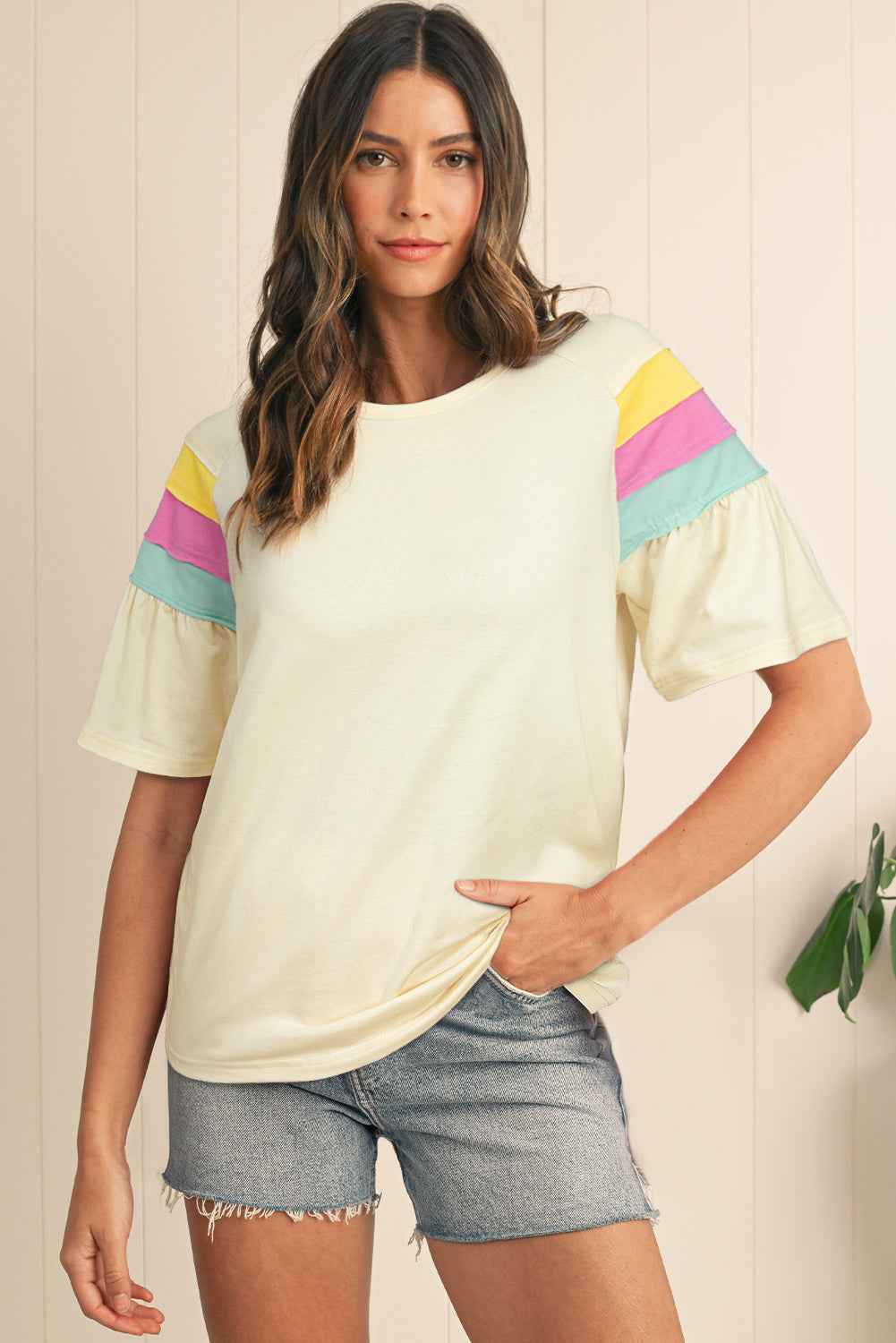 White Colorblock Short Sleeve Round Neck T-Shirt