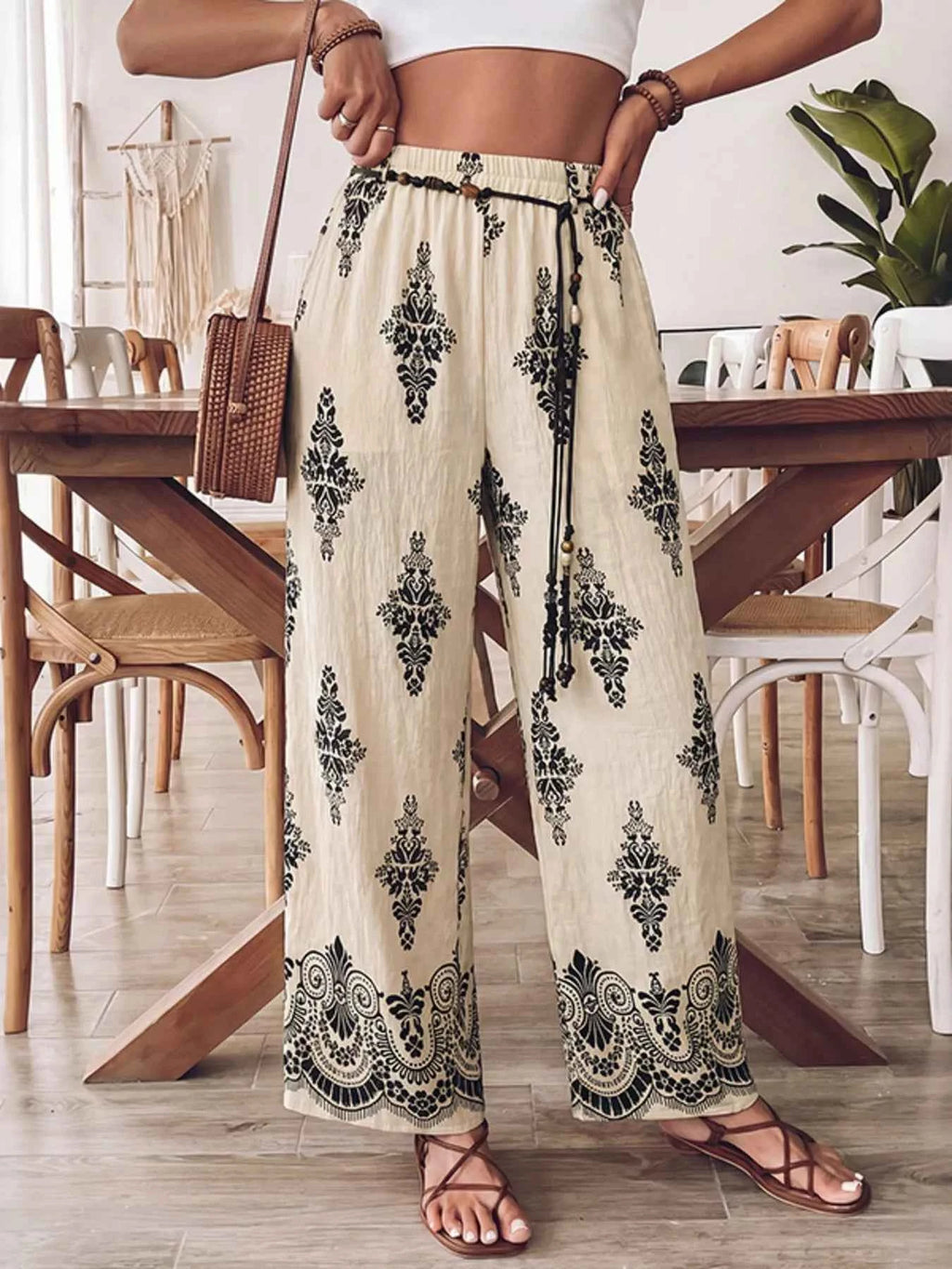 Boho Print Wide Leg Pants