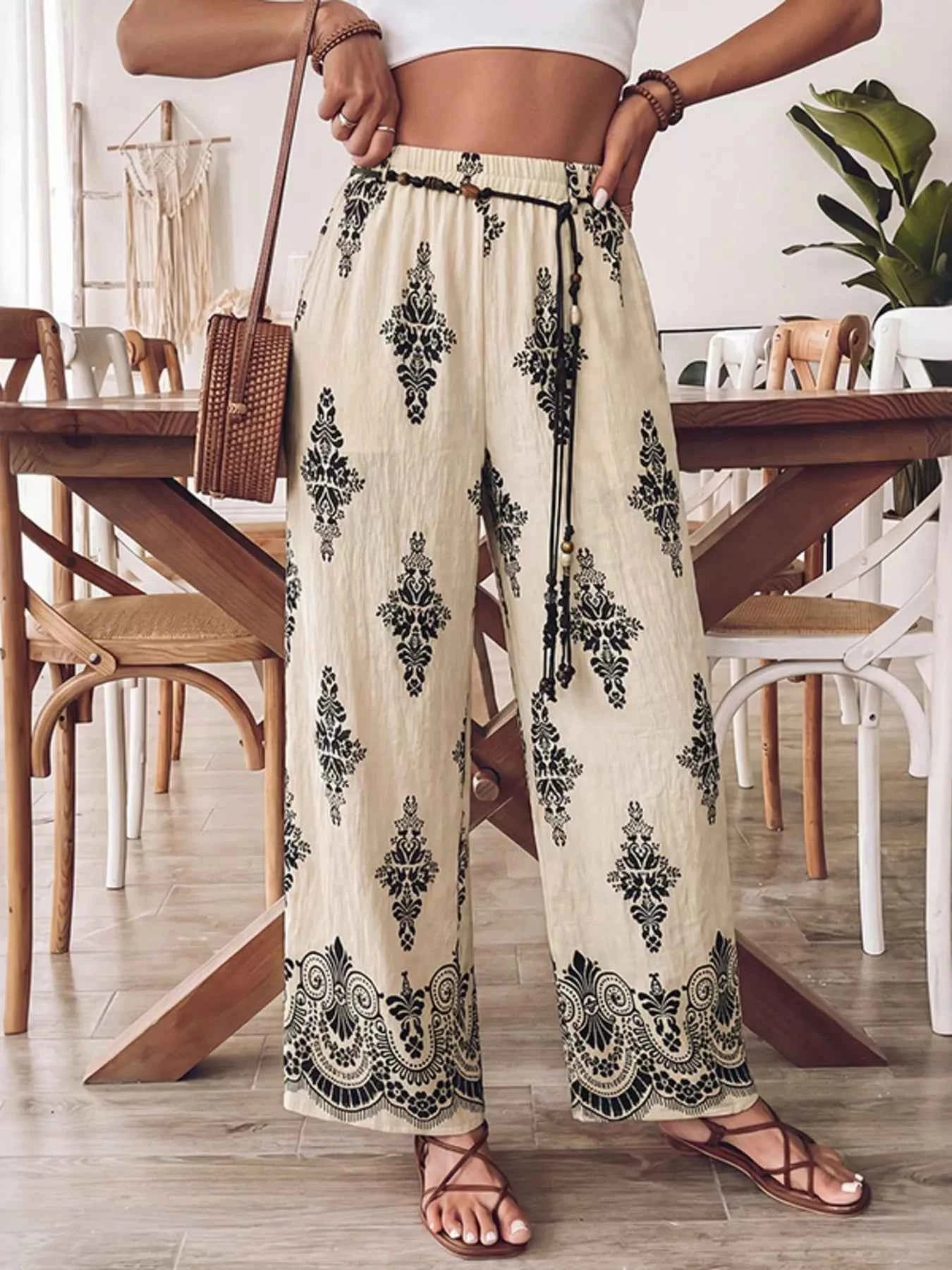 Boho Print Wide Leg Pants