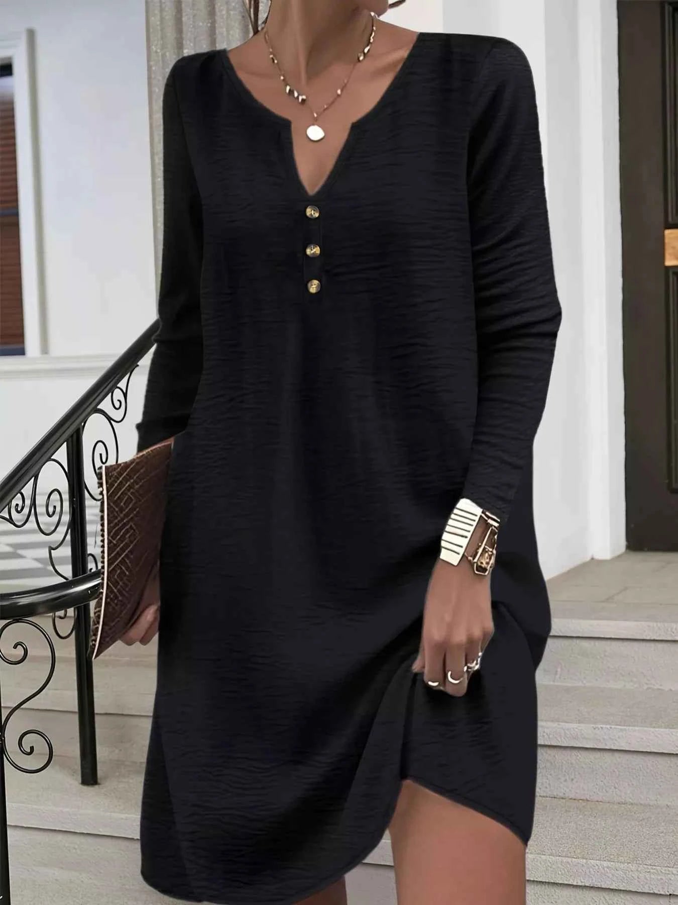 2 Piece Casual Notched Long Sleeve Dress