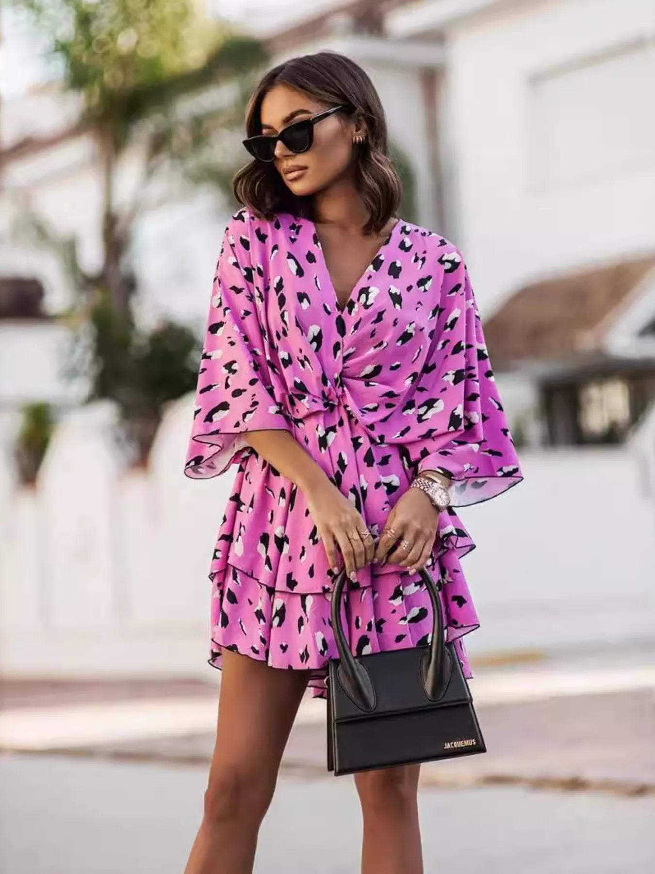 Layered Printed Surplice Mini Dress by Shopiebay