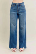 Judy Blue Full Size High Waist Tummy Control Chew Hem Destroy Wide Jeans Plus Size
