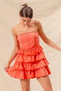 SO ME Strapless Ruffle Layered Game Day Cheer Up Dress
