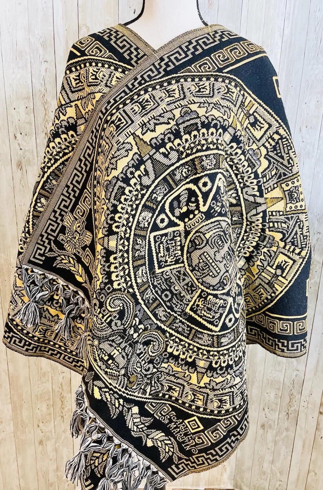 Aztec Calendar Mexican Shawl Wrap Reboso Artesanales Capas Pashima de Calendario Azteca by Chica Mexico