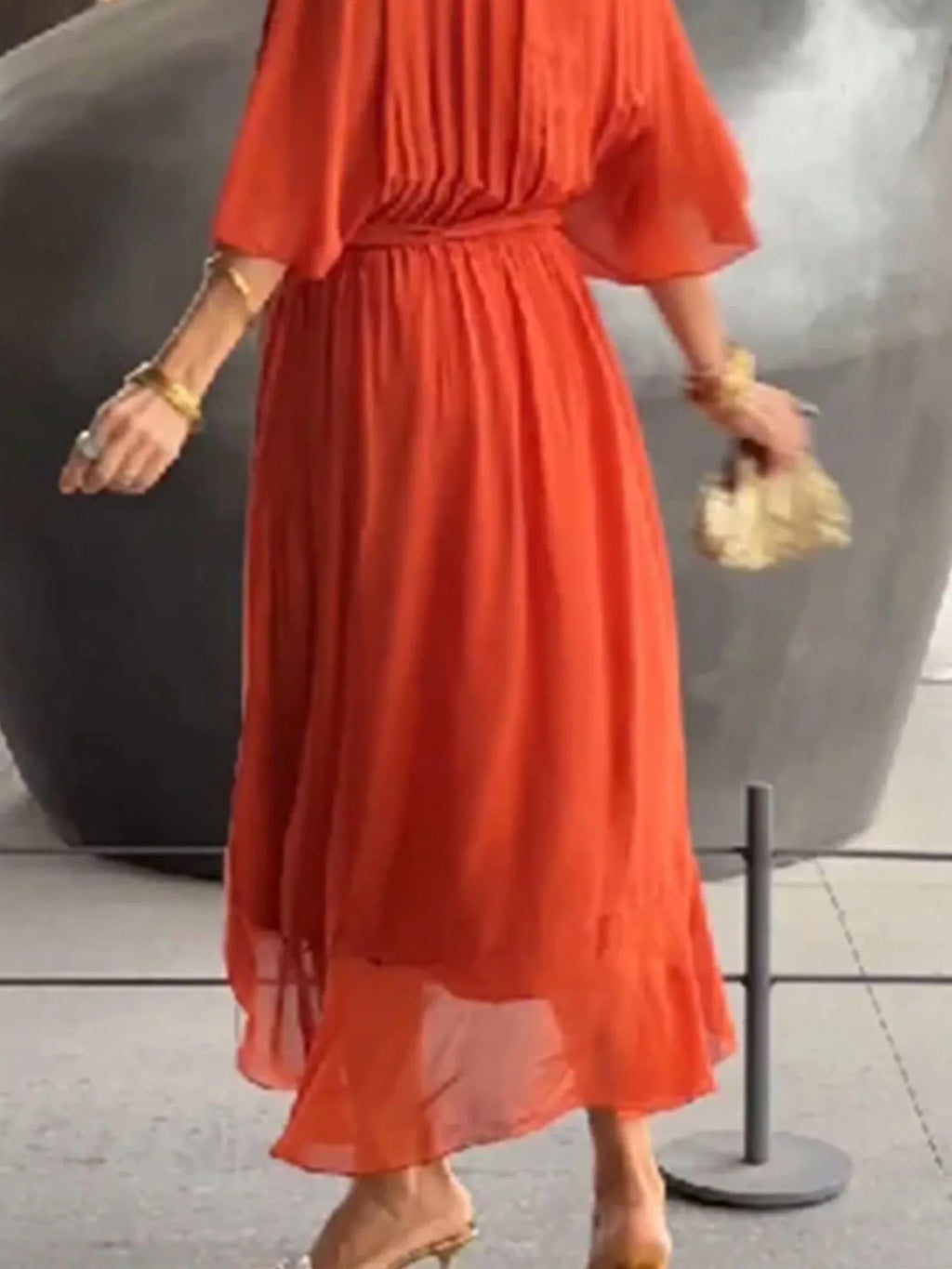 Flowy Tie Front Midi Dress with Flutter Sleeves by Shopiebay