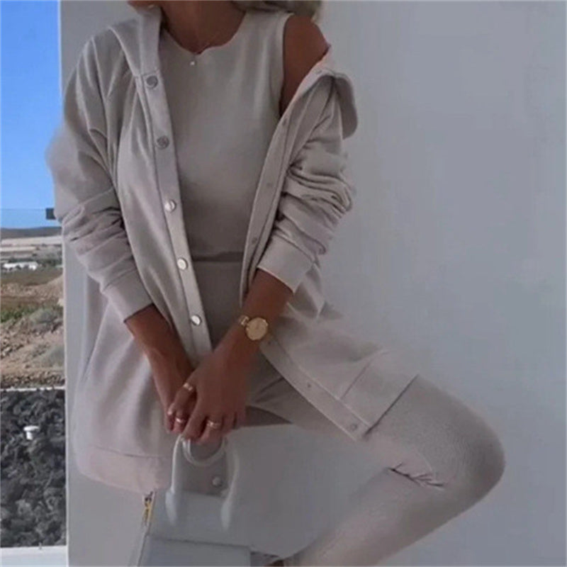 Women's Fashion Sports And Leisure Hooded Sweater Vest Pants Three-piece Set See size chart under “more details”