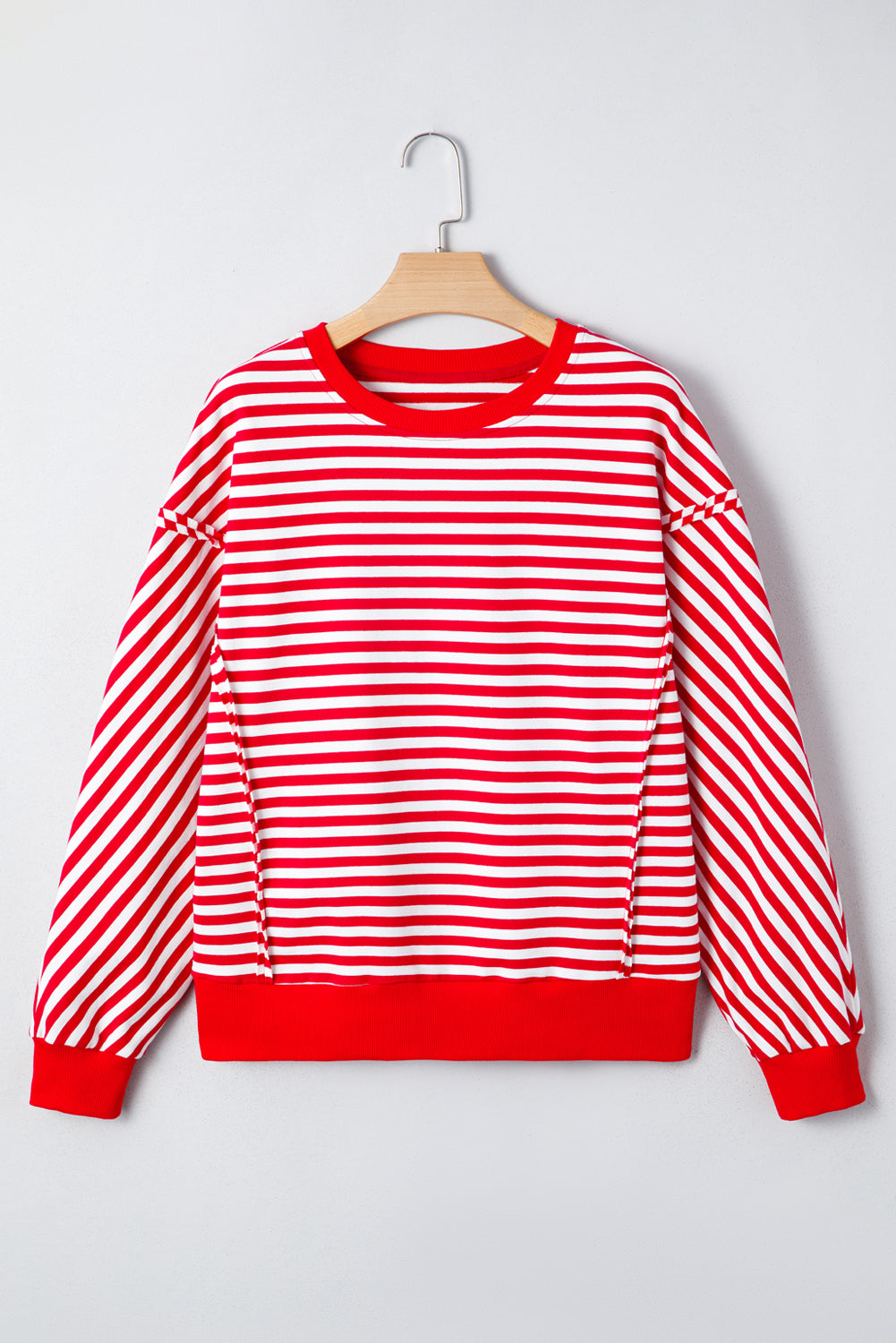 Black Stripe Exposed Seam Drop Shoulder Casual Pullover Top