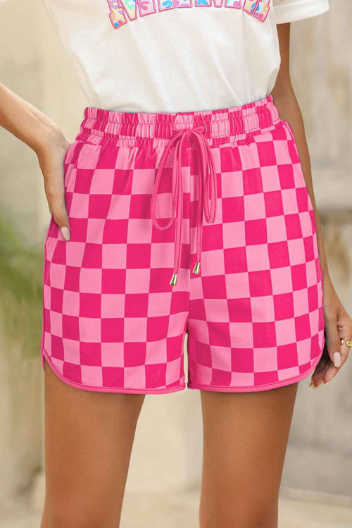 Black Checkered Drawstring Elastic Waist Casual Shorts by Wild and Free Boutique