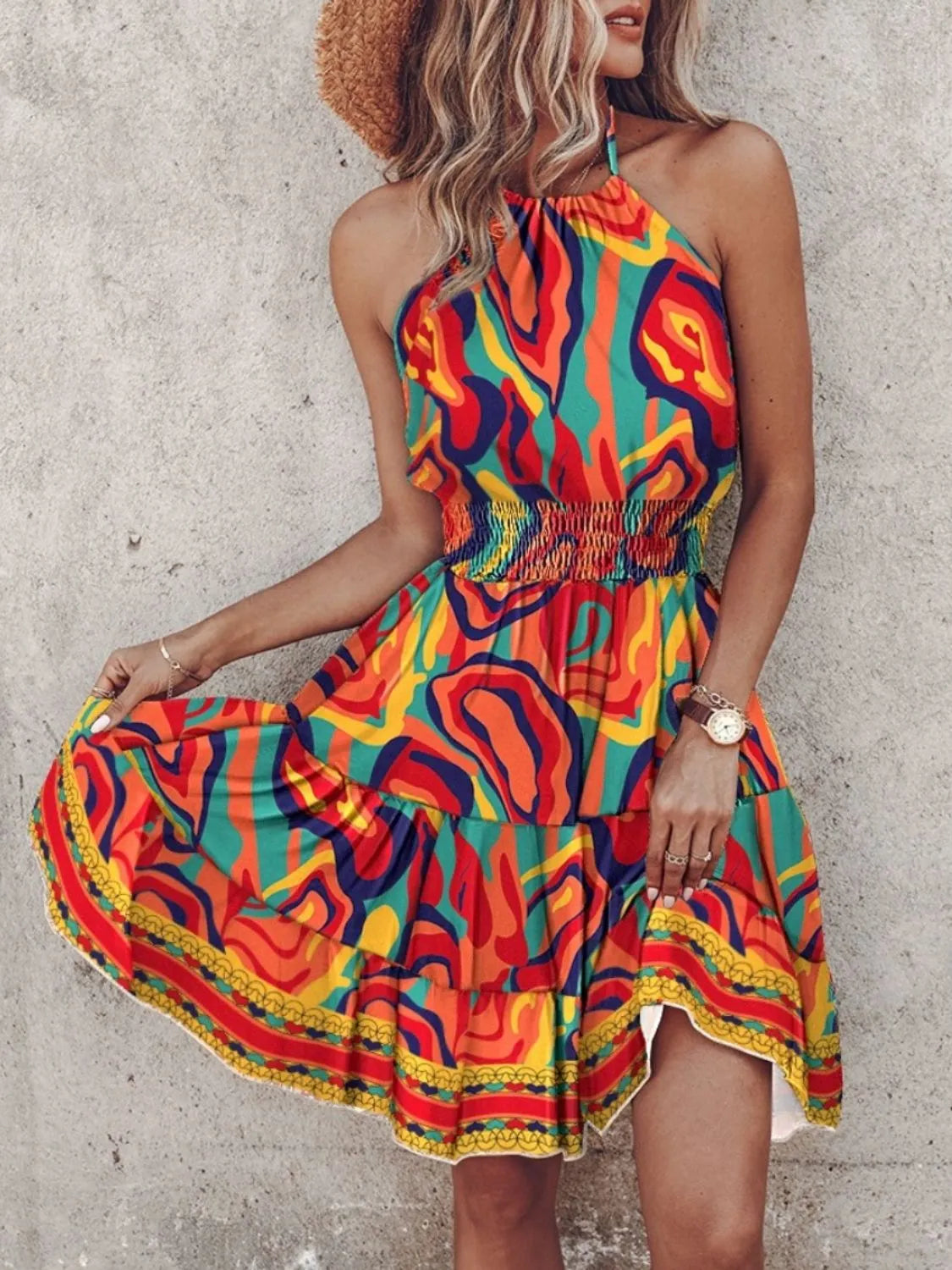 Paisley Print Halter Neck Mini Dress by Shopiebay